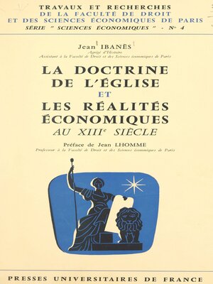 cover image of La doctrine de l'Église et les réalités économiques au XIIIe siècle